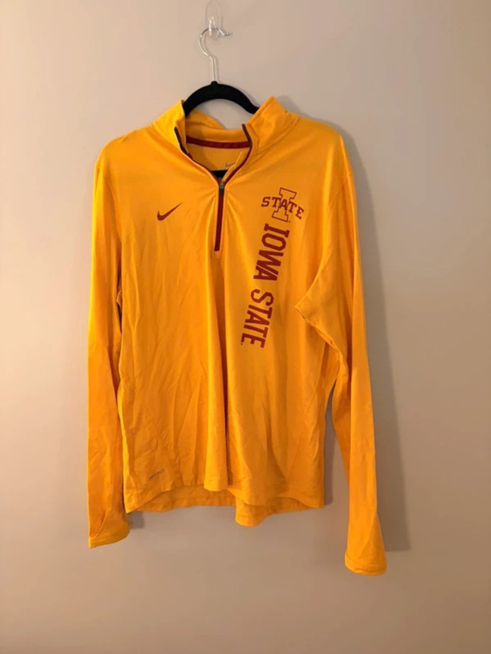 Nike Iowa State Cyclones yellow quarter zip sweatshirt with red text